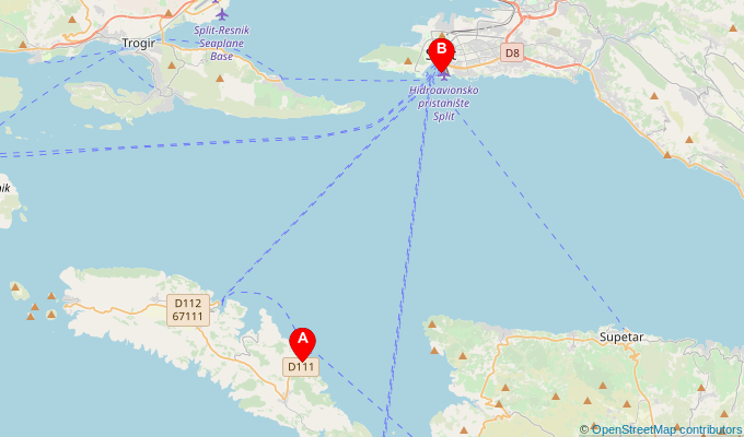 Map of ferry route between Stomorska and Split